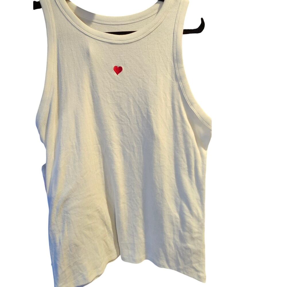 Women's Plus A New Day White Ribbed Tank Embroidered Red Heart XXL 2XL EUC